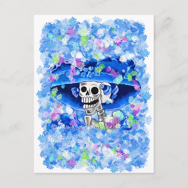 Carte Postale Rire Skeleton Woman dans Blue Bonnet (Devant)