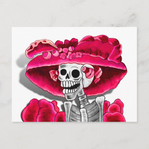 Carte Postale Rire Skeleton Woman dans Red Bonnet