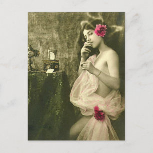 Carte Postale Risque vintage fumoir fille photo française
