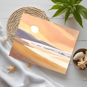 Carte Postale Rivage de coucher de soleil jaune   Peinture aquar