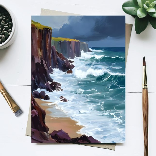 Carte Postale Rivage Orageux | Peinture de vagues océaniques de  (Créateur téléchargé)