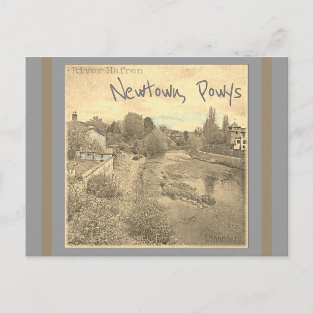 Carte Postale River Hafren Severn à Newtown, Powys Sepia (Devant)