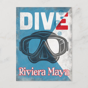 Carte Postale Riviera Maya Masque Vintage de plongée sous-marine