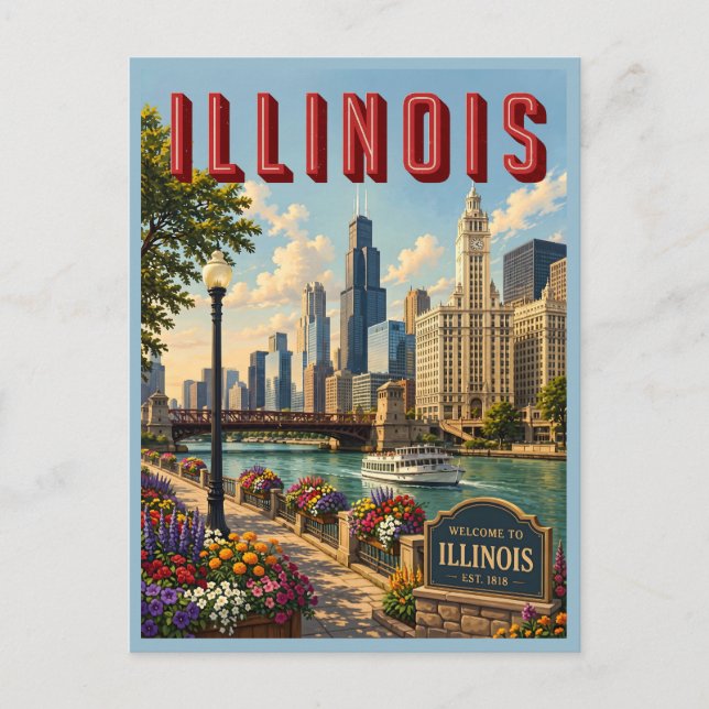 Carte Postale Rivière Chicago Illinois (Devant)