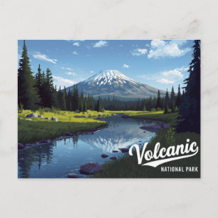 Carte Postale Rivière de crête enneigée volcanique Art vintage