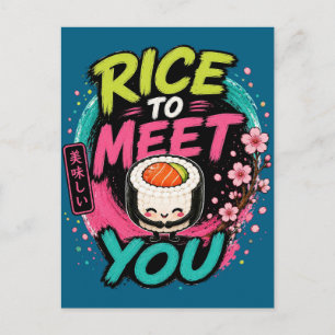 Carte Postale Riz à vous rencontrer – Conception de Sushi Kawaii