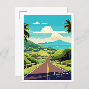 Carte Postale Road Hana Hawaii Illustration Vintage de voyage