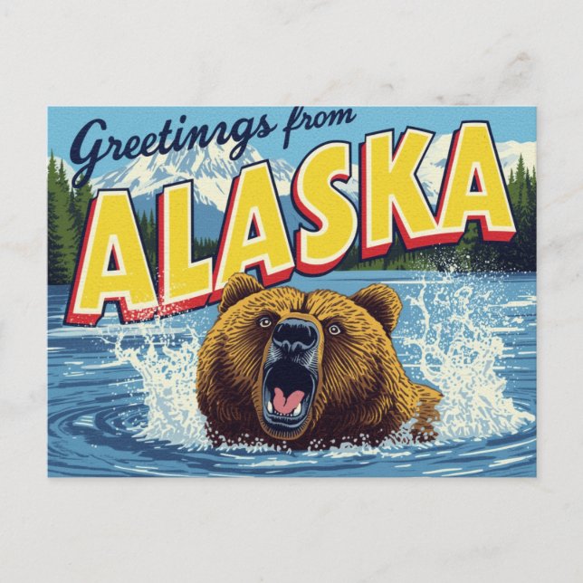 Carte Postale Roaring Alaska Grizzly Bear Art (Devant)