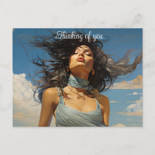 Carte Postale Robe bleue contre tableau bleu ciel