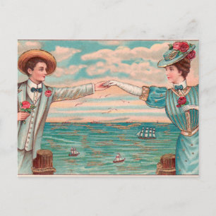 Carte Postale Robe de mariage d'amour de plage victorienne Coupl