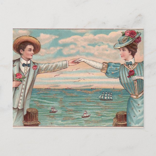 Carte Postale Robe de mariage d'amour de plage victorienne Coupl (Devant)