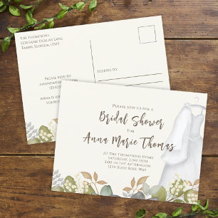Carte Postale Robe de mariée florale à l'aquarelle Shower de mar