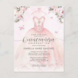 Carte Postale Robe de princesse florale rose pour Quinceanera d'