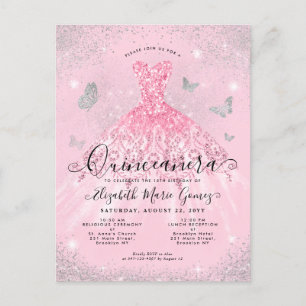 Carte Postale Robe de soirée glamour rose argentée pailletée Qui