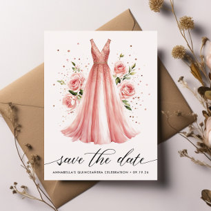 Carte Postale Robe D'Or Rose Floral Quinceañera Enregistrer La D