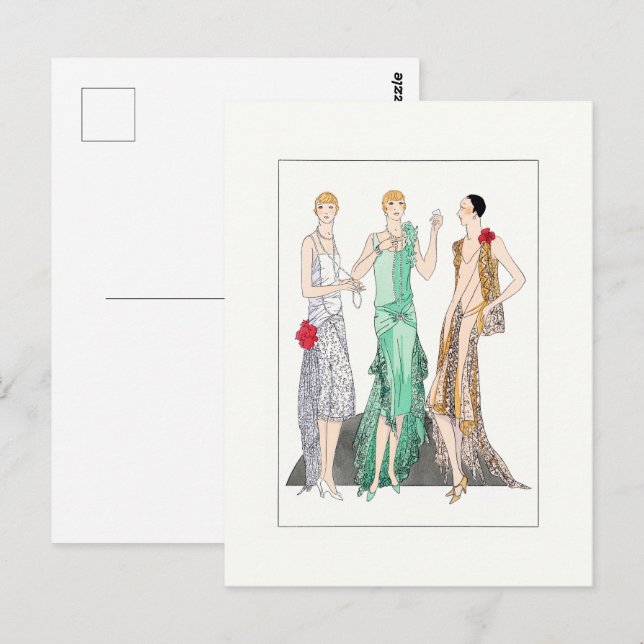 Carte Postale Robe du soir vintage femmes 1930 (Devant / Derrière)