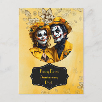 Carte Postale Robe fantaisie jaune couple caricature Anniversair