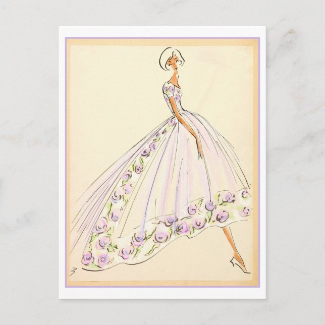 Carte Postale Robe Fleurie Dessin de mode (Devant)