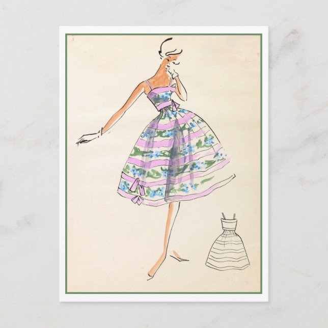 Carte Postale Robe Fleurie Dessin de mode (Devant)