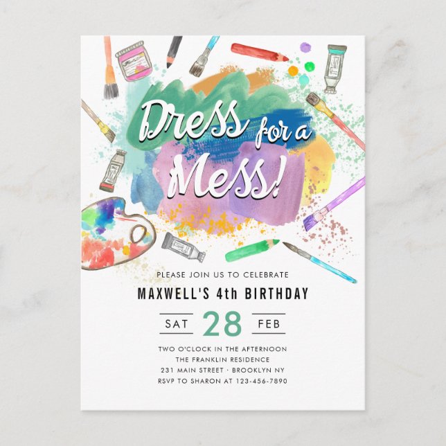 Carte Postale Robe pour un Mess Kids Art Peinture peinture Anniv (Devant)