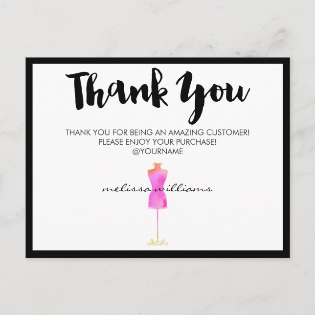 Carte Postale Robe rose aquarelle mannequin Poshmark Merci (Devant)