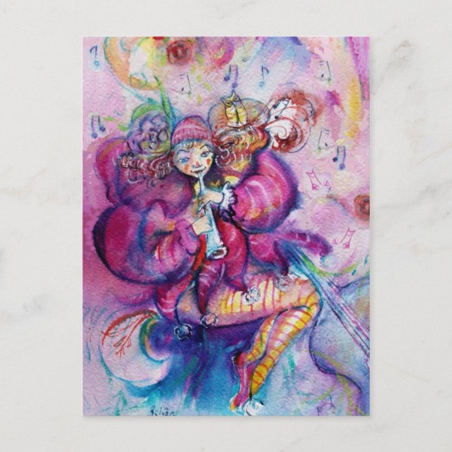 CARTE POSTALE ROBE ROSE MUSICALE (Devant)