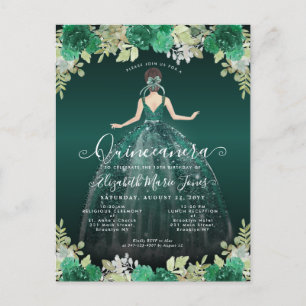 Carte Postale Robe verte Emeraude Florale Anniversaire Quinceane