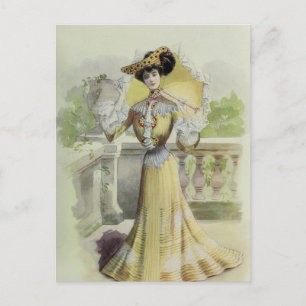 Carte Postale Robe Victorienne Vintage Française Mode Jaune