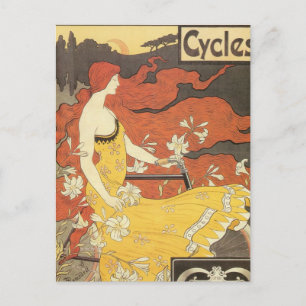 Carte Postale Robe vintage fille de vélo Jaune