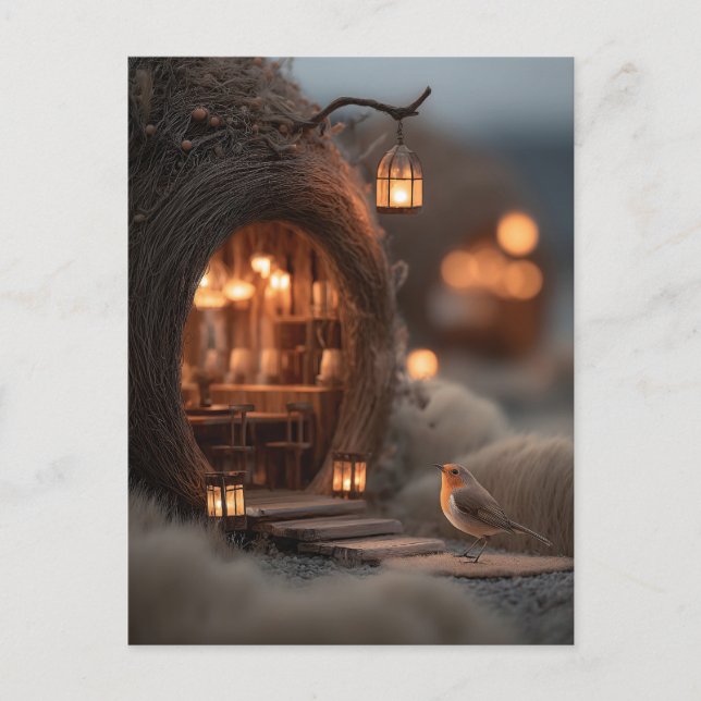 Carte Postale Robin and Glowing Fairy House in a Magical Forest (Devant)