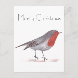 Carte Postale Robin de l'aquarelle bois Art Festif Hiver
