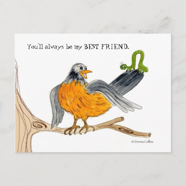 Carte Postale Robin et ver vert (Devant)