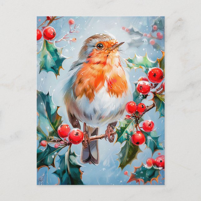 Carte Postale Robin Nature Style impressionniste Art (Devant)