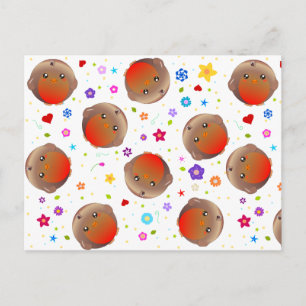 Carte Postale Robins mignons et fleurs motif