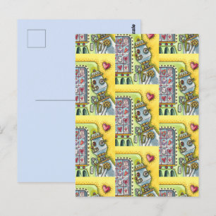 CARTE POSTALE ROBOT À LA RECHERCHE D'AMOUR, COEUR FOURNISSANT MA