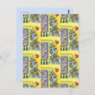 CARTE POSTALE ROBOT À LA RECHERCHE D'AMOUR, COEUR FOURNISSANT MA