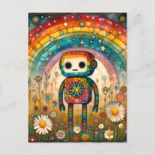 Carte Postale Robot adorable arc-en-ciel