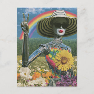 Carte Postale Robot Alien de la Paix Argenté