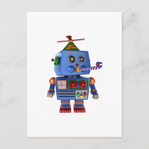 Carte Postale Robot de fête d'anniversaire bleu