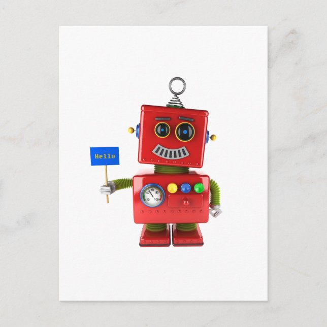 Carte Postale Robot de jouet rouge avec signe de bonjour (Devant)