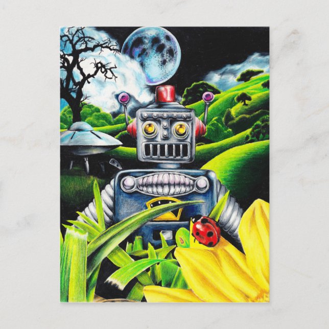Carte Postale Robot Invasion - Art de science-fiction (Devant)