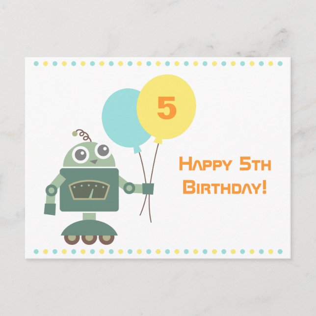Carte Postale Robot mignon avec Ballons, Enfants Joyeux Annivers (Devant)