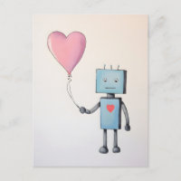 Robot mignon avec le ballon du coeur Poster