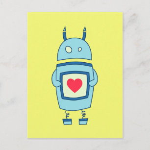 Carte Postale Robot Mignonne Et Maladroit Avec Coeur