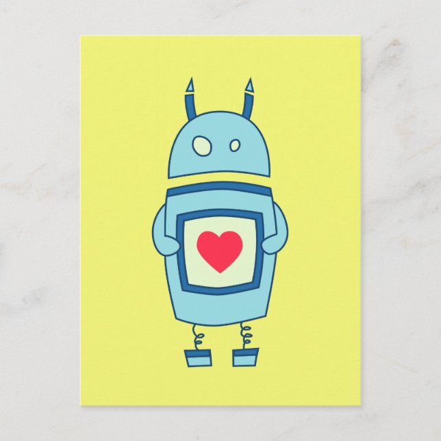 Carte Postale Robot Mignonne Et Maladroit Avec Coeur (Devant)