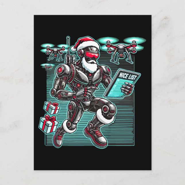 Carte Postale Robot Père Noël propulsé par IA avec drones et Noë (Devant)