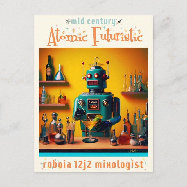 Carte Postale Robot Rétro Futuriste ROBIA 12J2 Mixologue (Devant)
