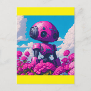 Carte Postale robot rose en fleurs roses