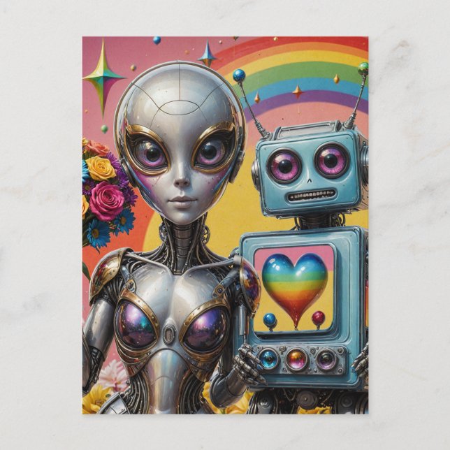 Carte Postale Robots en amour LGBTQ (Devant)
