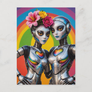 Carte Postale Robots féminins amoureux